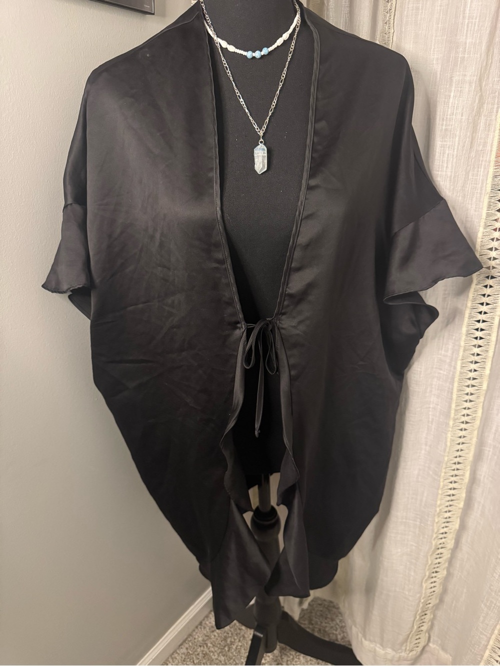 Victoria's Secret Black Satin Tie-Front Robe Cover-Up